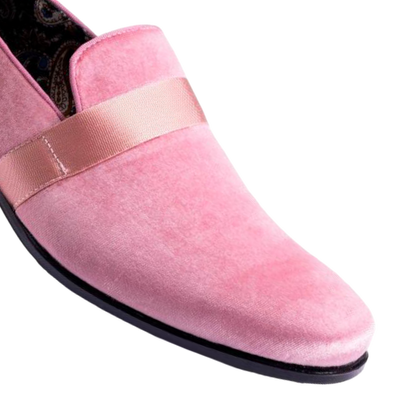 Pink Velvet Men's Shoe Slip-on with a satin ribbon Loafer