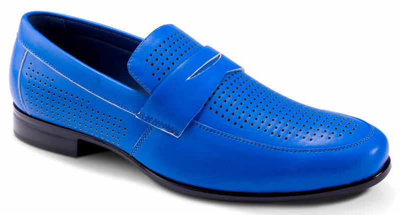 Montique Cobalt Blue Men's Slip-On Dress Shoes Penny Strap Loafer β DESIGN MENSWEAR