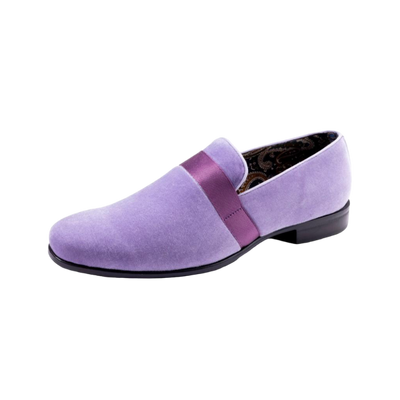 Lavender Velvet Men's Shoe Slip-on with a Satin Ribbon Tuxedo Loafers