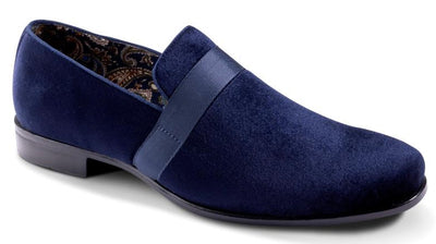 Navy Velvet Men's Shoe Slip-on with a satin ribbon Style