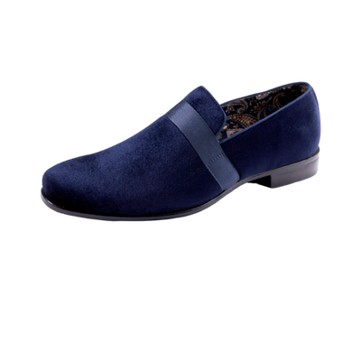 Navy Velvet Men's Shoe Slip-on with a satin ribbon Style