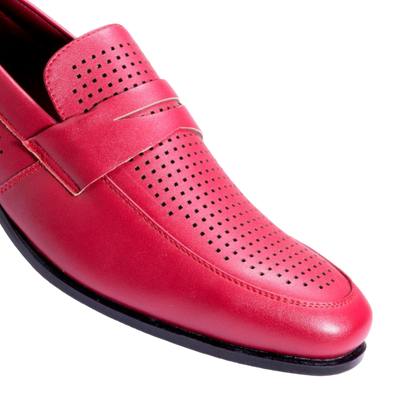 Montique Red Men's Slip-On Dress Shoes Strap Loafer