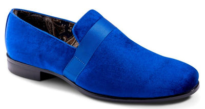 Royal Blue Velvet Men's Shoe Slip-on with a satin ribbon Loafer