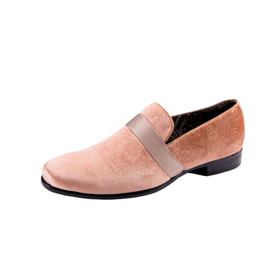 Tan Velvet Men's Shoe Slip-on with a satin ribbon Tuxedo Loafers