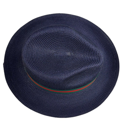 Navy Blue Bruno Capelo Luxury Men's Summer Hat Green and Red Brim