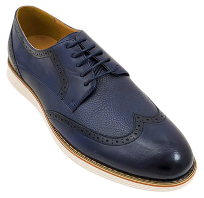 Navy Blue Men's Lace-Up Leather Wingtip Shoes Style No-CARSON