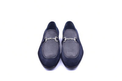 Navy/Grey Suede Corrente Men's Dress Casual Shoes Bit Buckle loafer-6376S