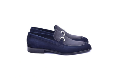 Navy/Grey Suede Corrente Men's Dress Casual Shoes Bit Buckle loafer-6376S