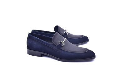 Navy/Grey Suede Corrente Men's Dress Casual Shoes Bit Buckle loafer-6376S