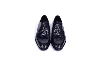 Navy Men's Lace-Up Italian Leather Shoes Croco Print C01507-6291C By Corrente