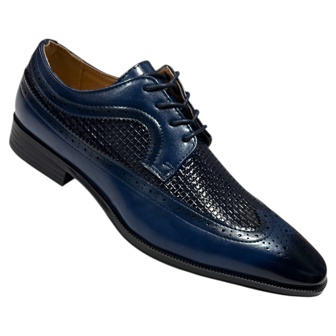 Navy Blue Men's Two-Tone Wingtip Oxford Lace-Up Shoes Style-7068 – DESIGN  MENSWEAR