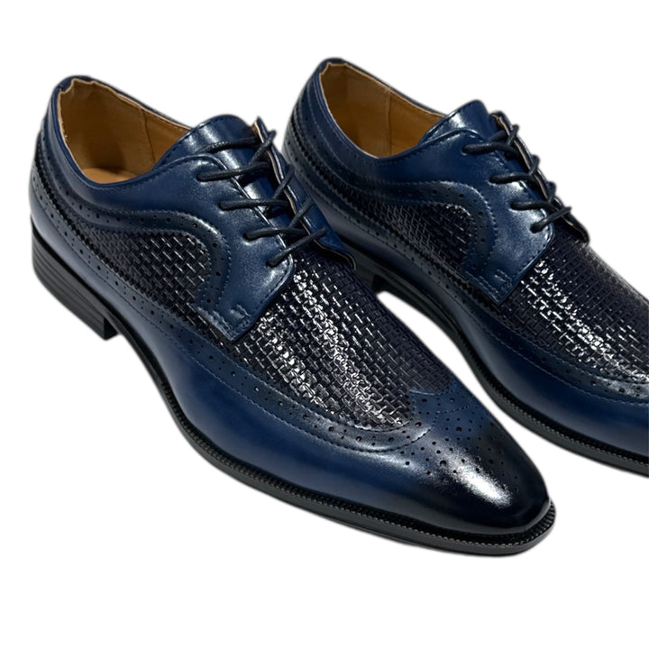 navy blue lace dress shoes Navy Blue Men's Two-Tone Wingtip Oxford Lace-Up Shoes Style-7068 – DESIGN  MENSWEAR
