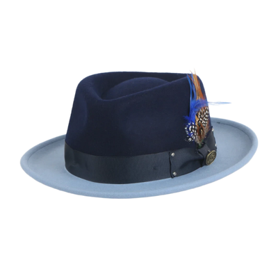 Navy and Carolina Blue Men's Fedora Felt Wool Hat Style No-The Broadway