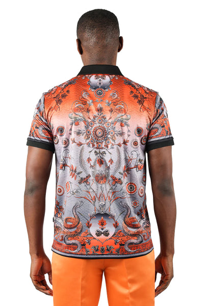 Orange men's polo paisley t-shirt short sleeve by barabas