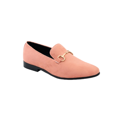 Peach Men's Velvet Slip-On Dress Shoe with Gold Buckle By Island Footwear - Design Menswear