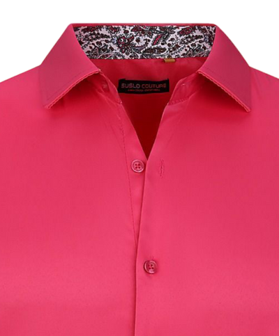 Fushia men's short sleeves shirt paisley cuff on the sleeves fancy style