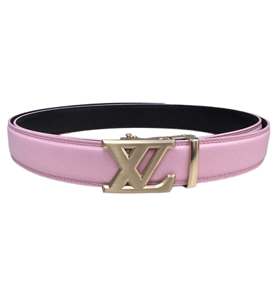 Pink Men's Genuine Leathers Belt Gold Buckle