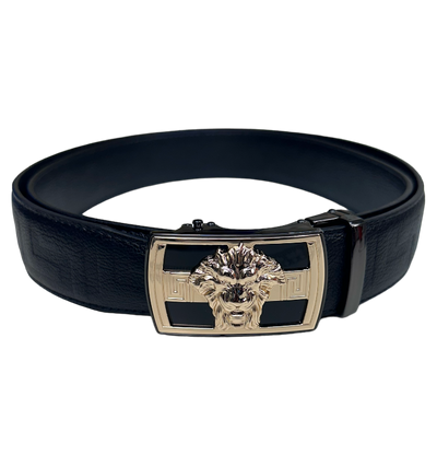 Black Men's Fashion Design Luxury Genuine Leather Belt Gold Buckle