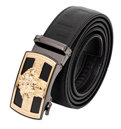 Black Men's Fashion Design Luxury Genuine Leather Belt Gold Buckle