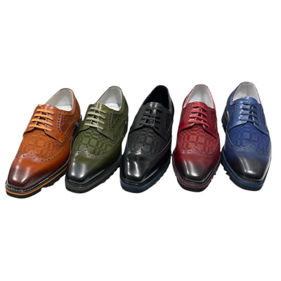 Giovanni Black Wingtip Lace-Up Mens Leather Casual Shoes Style-RAVEN