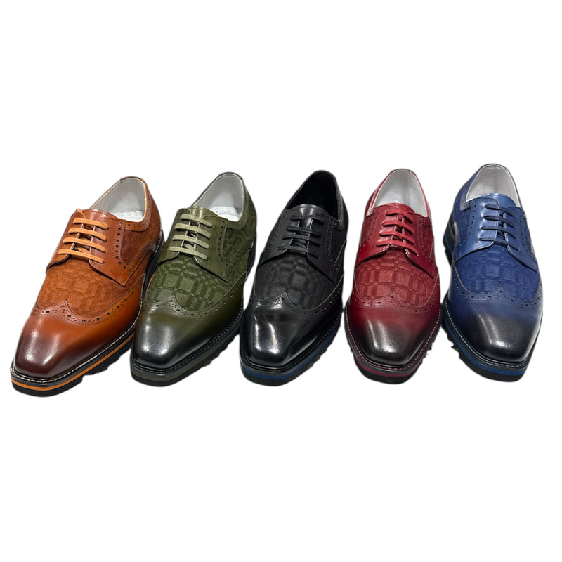 Giovanni Black Wingtip Lace-Up Mens Leather Casual Shoes Style-RAVEN