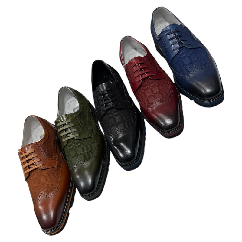 Blue Giovanni Wingtip Lace-Up Leather Casual Shoes Style-RAVEN