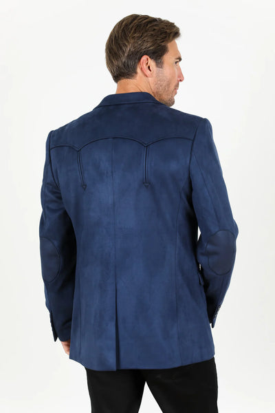 Platini Blue Men's Double Button Sigle Breast Faux-Suede Blazer