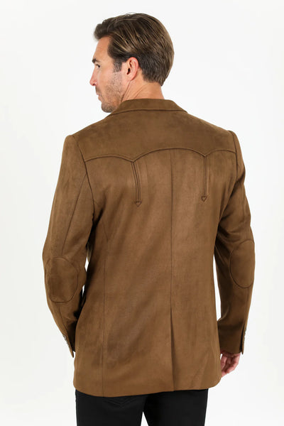 Platini Brown Men's Double Button Sigle Breast Faux-Suede Blazer