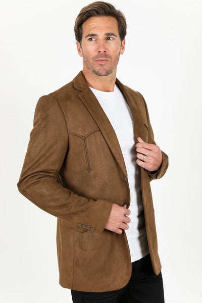 Platini Brown Men's Double Button Sigle Breast Faux-Suede Blazer - DESIGN MENSWEAR