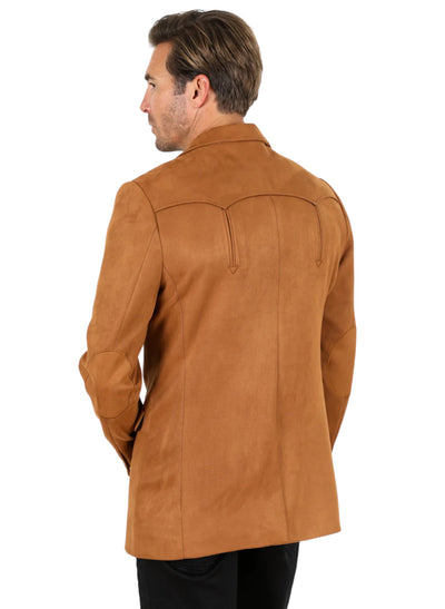 Platini Camel Men's Double Button Sigle Breast Faux-Suede Blazer