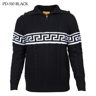 Prestige Black Men's Polo Sweater Greek Key Design with Zipper s Style No: SW-510