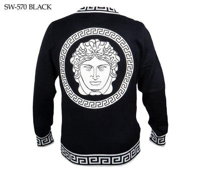 Prestige Black Men's Polo Sweater with White Leather Medusa Zip Up Jacket