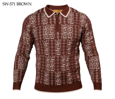 Prestige Brown Men's Polo Sweater with zipper SW-571