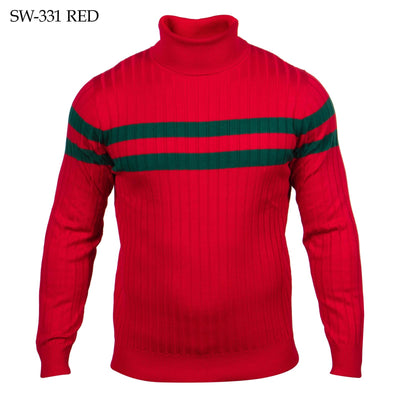 Prestige Designer Men's Red Turtleneck Sweater Red Green Strips