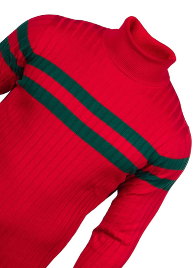 Prestige Designer Men's Red Turtleneck Sweater Red Green Strips