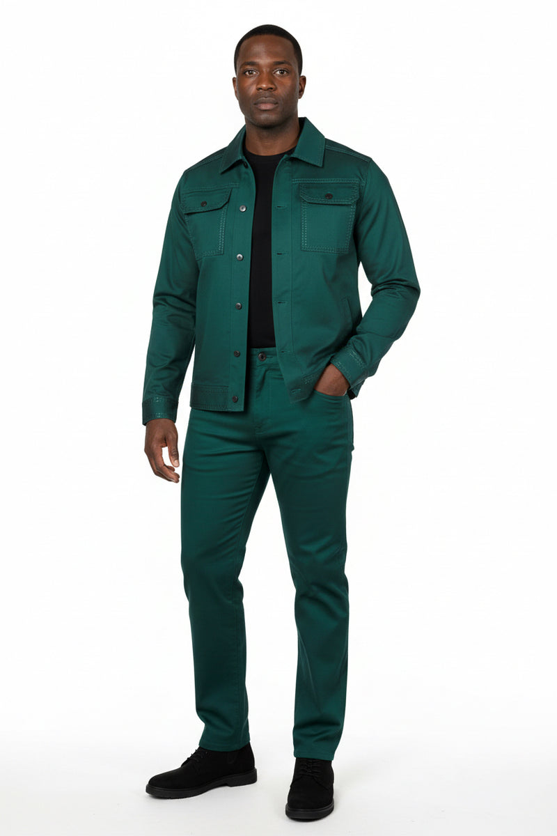 Prestige Green Men Premium Denim Outfit Set Pants and Jacket Style No: COJ-300 2XL x 42 Pants / Green Prestige Green Men Premium Denim Outfit Set Pants and Jacket Style No: COJ-300 2XL x 42 Pants / Green