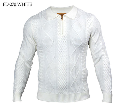 Prestige Men's White Polo Sweater with Zipper Style No: SW-270