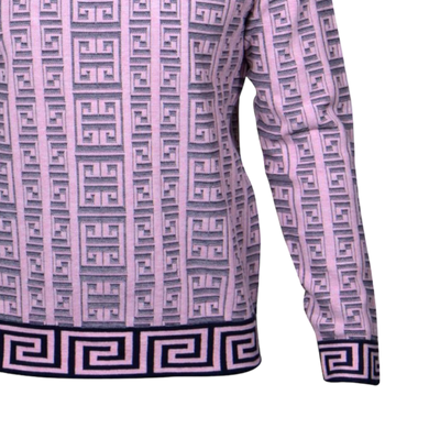 Prestige Pink V-Neck Luxury Men's Sweaters Fashion Design Greek key