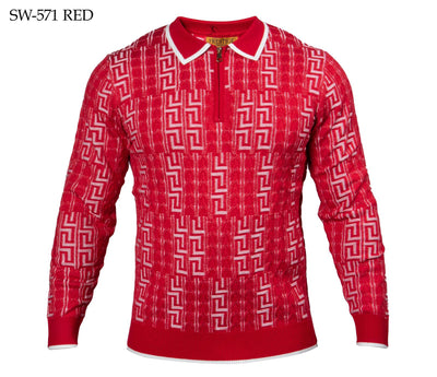 Prestige Red and White Men's Polo Sweater with zipper SW-571