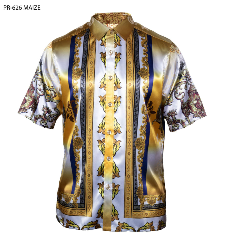 Prestige PR-626 MAIZE Men’s Luxury Print Button-Up Shirt 2XL / Gold Prestige PR-626 MAIZE Men’s Luxury Print Button-Up Shirt 2XL / Gold