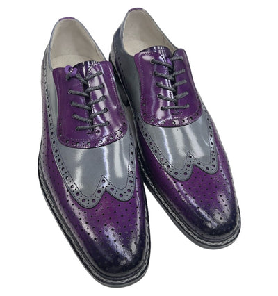 Purple-Gray Men's Two-Tone Lace-Up Wing tip Oxford Dress Shoes