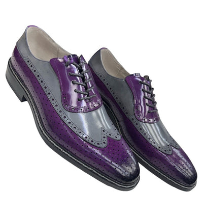 Purple-Gray Men's Two-Tone Lace-Up Wing tip Oxford Dress Shoes