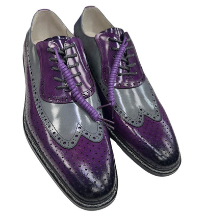 Purple-Gray Men's Two-Tone Lace-Up Wing tip Oxford Dress Shoes