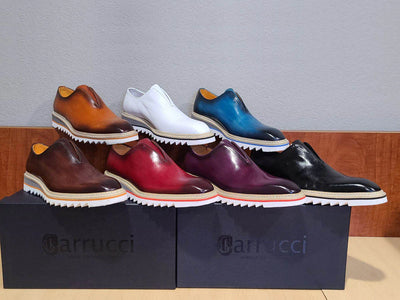 Burgundy Carrucci Men's Leather Shoes Slip-On Loafer with Contrast Color Style No: K55S0-08 - DESIGN MENSWEAR