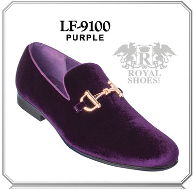 Purple Men's Velvet Shoes Fashion Design Loafer with Gold Buckle Style No-9100