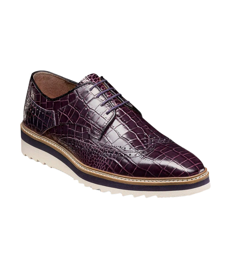 Purple Stacy Adams Loafer Lace Up Wingtips Croc Print Men&