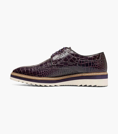 Purple Stacy Adams Loafer Lace Up Wingtips Croc Print Men's shoes-25725-542