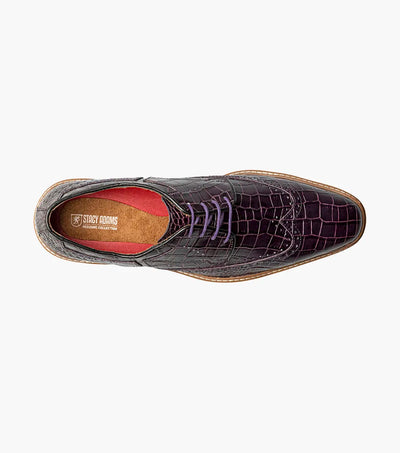 Purple Stacy Adams Loafer Lace Up Wingtips Croc Print Men's shoes-25725-542