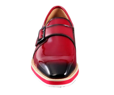 Red Men's Casual Shoes Patent Leather Single Monk Strap Style-Skyler