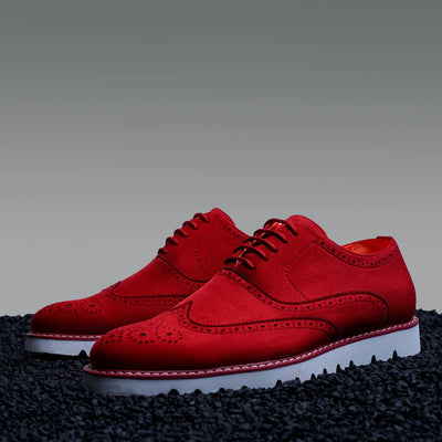 Red Men's Casual Shoes Tayno Suede Lace Up Wingtip Oxford Sneaker Style No-The Paragon